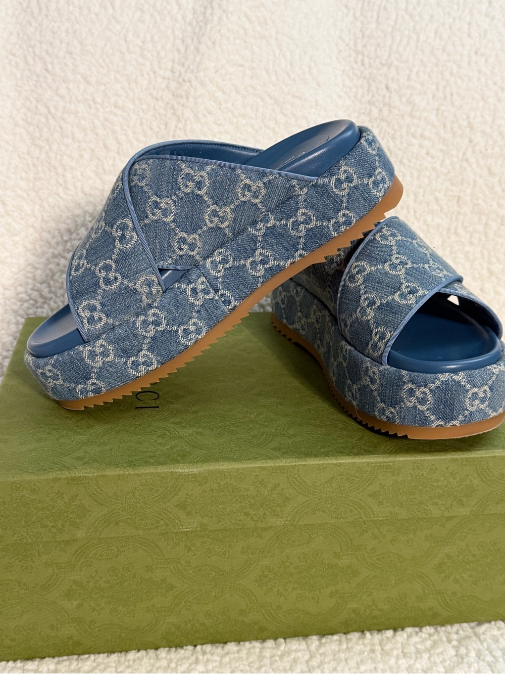 Gucci Angelina Slide in Light Blue Monogram